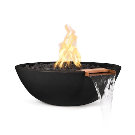 The Outdoor Plus 27 Round Sedona Fire & Water Bowl - GFRC Concrete - Black - Match Lit - Natural Gas OPT-27RFW-BLK-NG